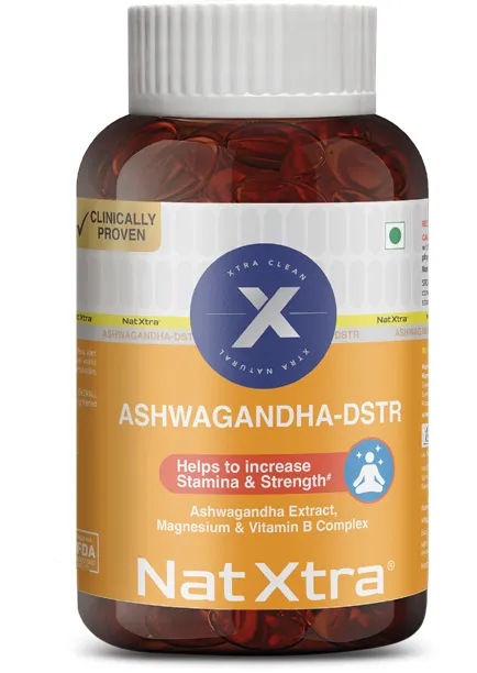 Nat Xtra Ashwagandha-DSTR supplement bottle, Quickmed Pharma