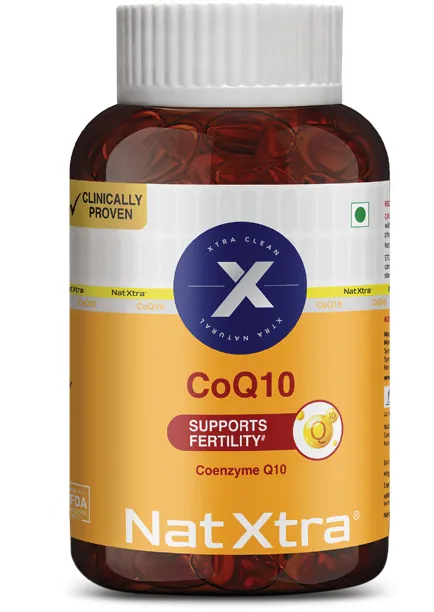 Nat Xtra CoQ10 supplement bottle, Quickmed Pharma