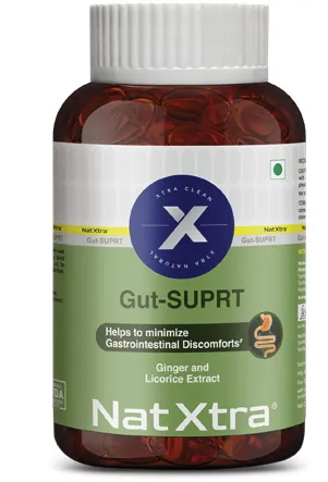 Nat Xtra Gut-SUPRT supplement bottle, Quickmed Pharma